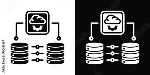 Database Icon White And Black Background Style