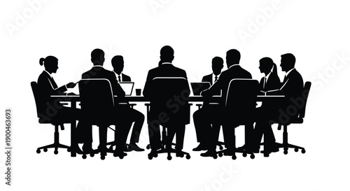 Business meeting silhouette vector of team discussing strategy at table