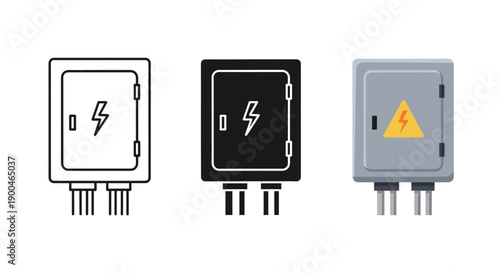Electrical Power Panel Distribution Box Icon Set and Illustration