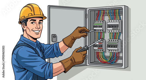 Electrician Installing or Repairing Circuit Breaker Panel