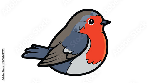 Cute cartoon robin bird illustration. Adorable European red-breasted bird vector icon on white background.