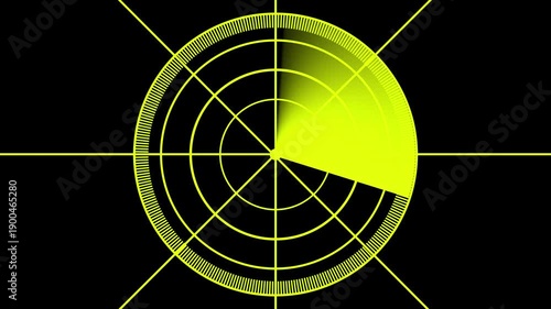 Yellow radar screen scanning. Digital searching system rader searching security concept animation icon.