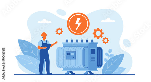 Engineer performing maintenance on electrical grid transformer