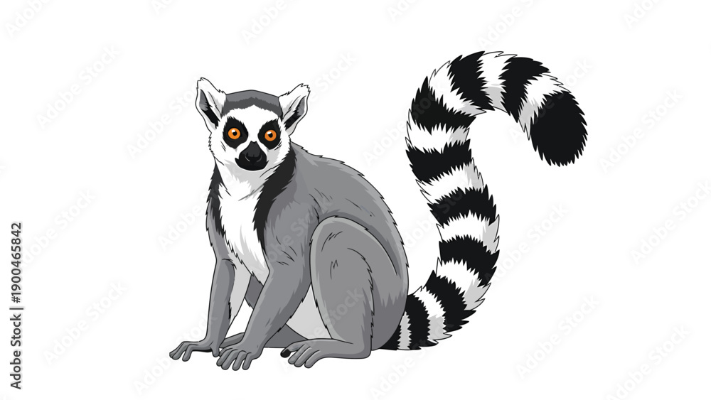 Obraz premium Cute Ring-Tailed Lemur Illustration. Cartoon Exotic Animal Character Isolated on White Background.