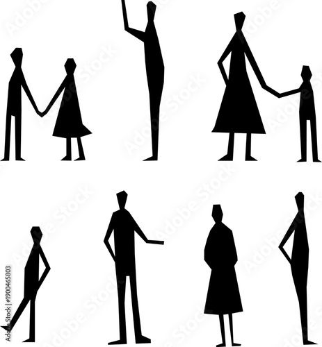 Collection of Stylized Human Figure Silhouettes Depicting Different Body Language, Emotions, and Daily Activities in Modern Minimalist Vector Design