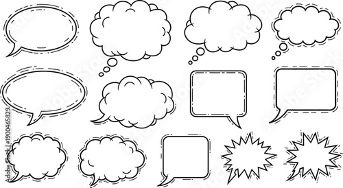 Hand-drawn outline speech and thought bubbles with a sketchy feel, perfect for adding a personal touch to designs.