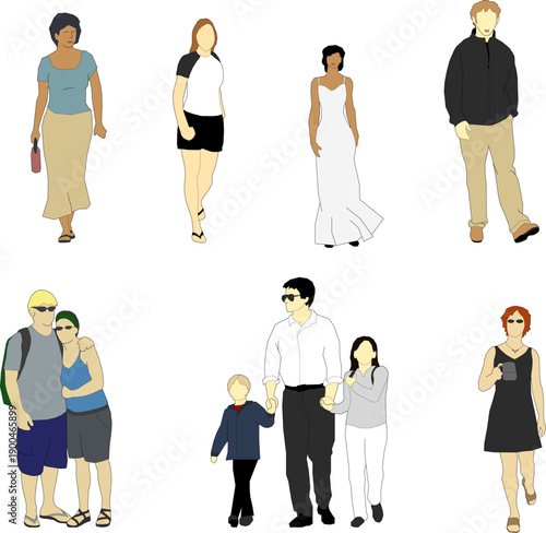 Comprehensive Library of Flat Vector People Silhouettes in Casual Clothing Ideal for Enhancing Architectural Renders and Professional Presentations
