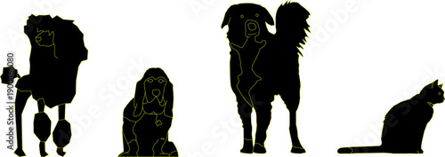 Extended Minimalist Line Art Drawing of Anonymous animal dog cat Walking and Standing Used as Human Scale Reference for Architecture, Interior, and Urban Concept Design