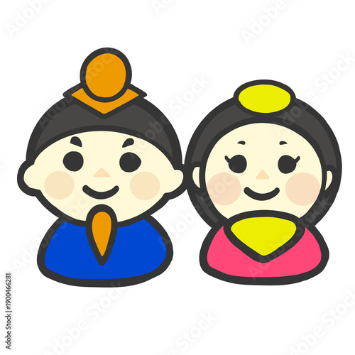 ひな祭りをモチーフにした男女ペアイラスト（カラー）