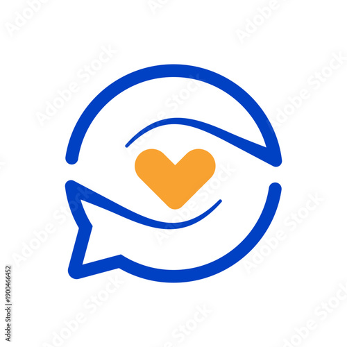 Minimal monoline logo showing a heart embraced by a circular chat symbol, representing care, empathy, and supportive communication. Ideal for wellness, nonprofits, support services, and community bran