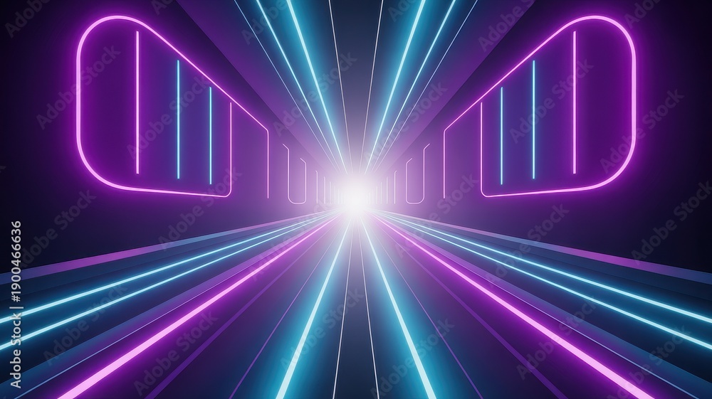 Fototapeta premium Neon butterfly effect with radiant light beam