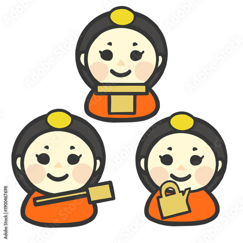 ひな祭りをモチーフにした人物イラスト（3人・カラー）