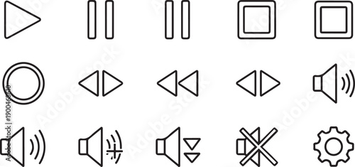 Audio and Video web icons in line style. Cinema, speaker, online, picture, play button, music, collection. Editable stroke. Vector illustration.