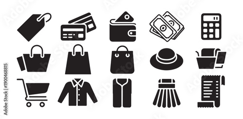 Shopping and payment method flat icons set ecommerce and retail symbols black silhouettes isolated