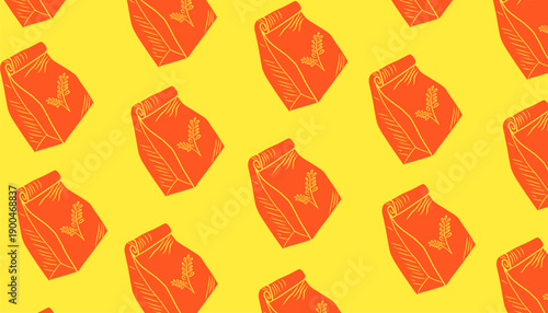Flour Bag Seamless Pattern Hand Drawn Vintage Style Packaging Background
