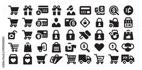 Online shopping and e-commerce icons for security payments and delivery