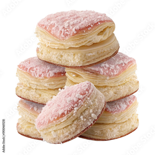 Delicious stack of flaky pastel pastries filled with sweet treats