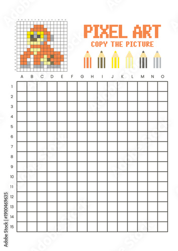 Copy the picture grid drawing worksheet for kids. Pixel art orangutan