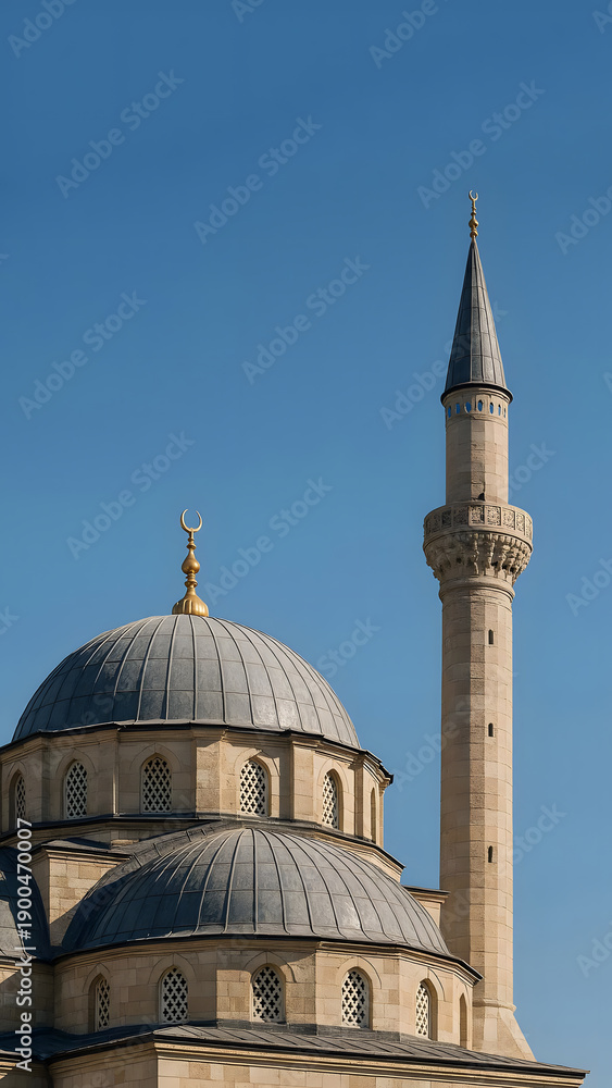 Naklejka premium a large mosque with domes and a tower, Islamic concept