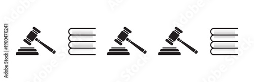 Legal gavel and book stack icons representing judicial system and literature for law practitioners