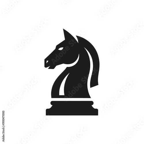 A stylized black silhouette of a knight chess piece shaped like a horse's head.