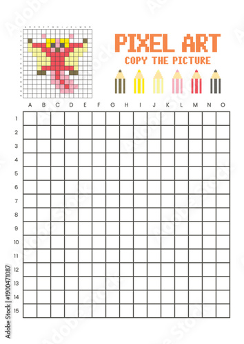 Copy the picture grid drawing worksheet for kids. Pixel art sugar glider
