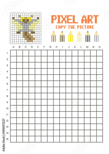 Copy the picture grid drawing worksheet for kids. Pixel art sugar glider