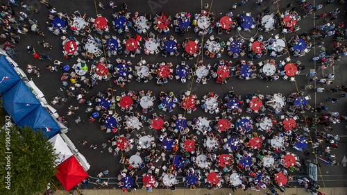 An aerial view of the French Market, an annual France-themed fundraiser for a church in Indianapolis.
