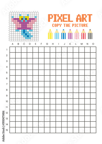 Copy the picture grid drawing worksheet for kids. Pixel art sugar glider
