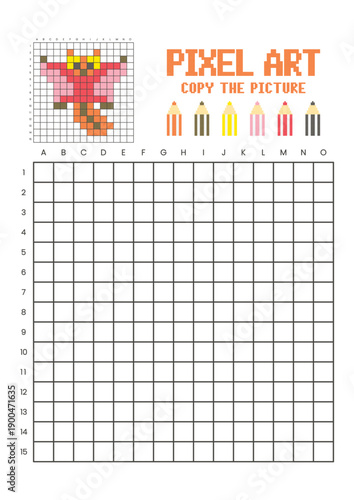 Copy the picture grid drawing worksheet for kids. Pixel art sugar glider