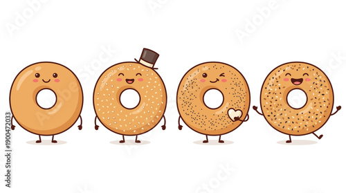 bagel cute cartoon vector set , isolate on a white background. SVG and PNG