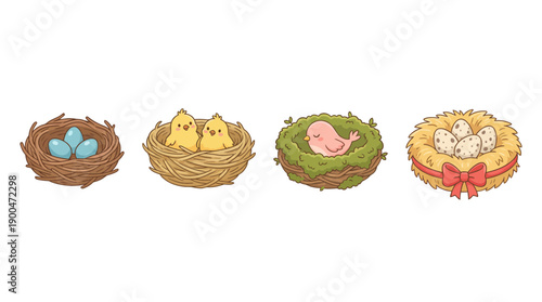 bird nest cute cartoon vector set , isolate on a white background. SVG and PNG