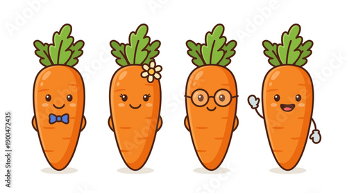 carrot cute cartoon vector set , isolate on a white background. SVG and PNG