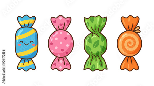 candy wrapper cute cartoon vector set , isolate on a white background. SVG and PNG