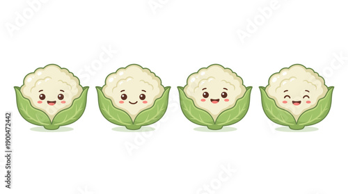 cauliflower cute cartoon vector set , isolate on a white background. SVG and PNG