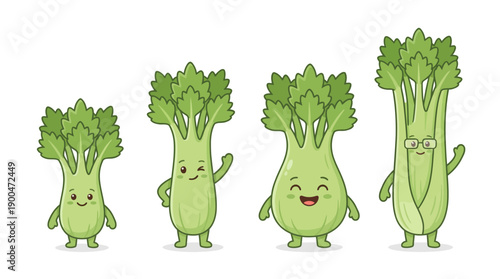 celery cute cartoon vector set , isolate on a white background. SVG and PNG