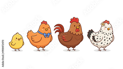 chicken cute cartoon vector set , isolate on a white background. SVG and PNG
