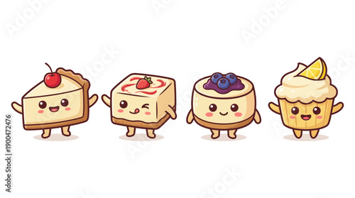cheesecake cute cartoon vector set , isolate on a white background. SVG and PNG