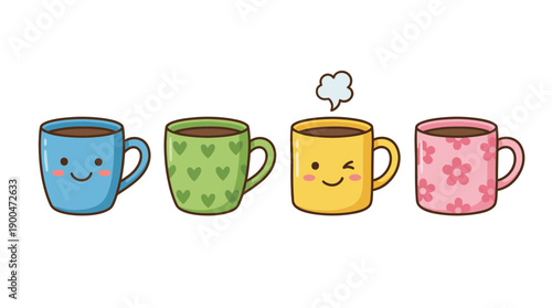 coffee mug cute cartoon vector set , isolate on a white background. SVG and PNG