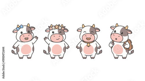 cow cute cartoon vector set , isolate on a white background. SVG and PNG