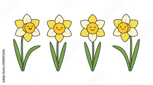 daffodil cute cartoon vector set , isolate on a white background. SVG and PNG