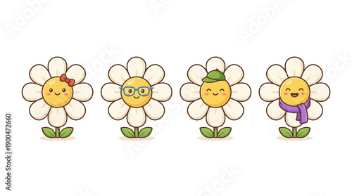 daisy cute cartoon vector set , isolate on a white background. SVG and PNG