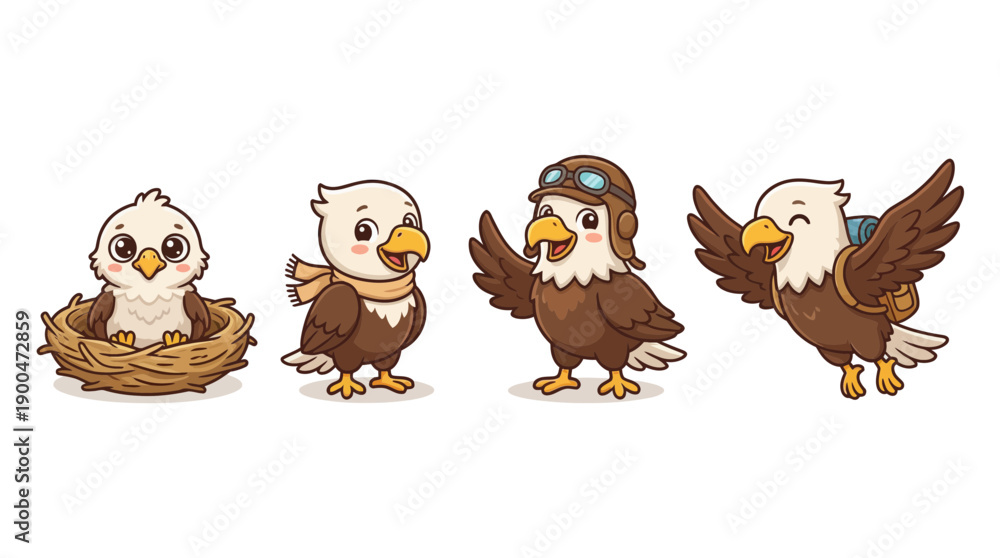 Obraz premium eagle cute cartoon vector set , isolate on a white background. SVG and PNG