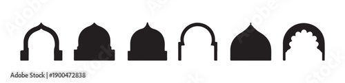 Islamic arch silhouettes with pointed shapes and a dome element for graphic design assets