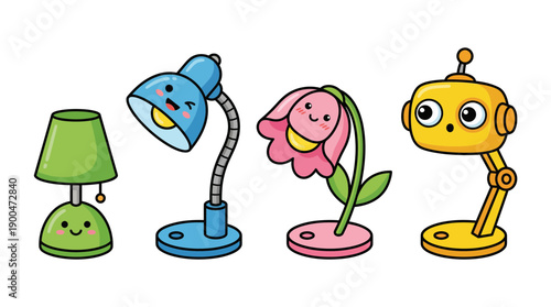desk lamp cute cartoon vector set , isolate on a white background. SVG and PNG