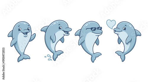 dolphin cute cartoon vector set , isolate on a white background. SVG and PNG