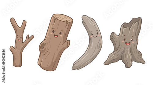driftwood cute cartoon vector set , isolate on a white background. SVG and PNG
