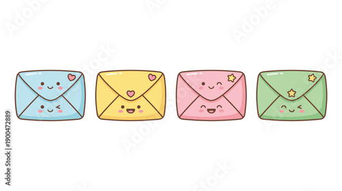 envelope cute cartoon vector set , isolate on a white background. SVG and PNG