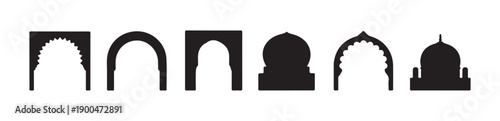 Islamic architecture silhouettes featuring domes arches and pointed elements for vector projects