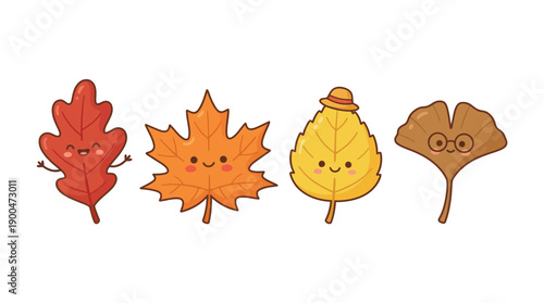 fallen leaves cute cartoon vector set , isolate on a white background. SVG and PNG